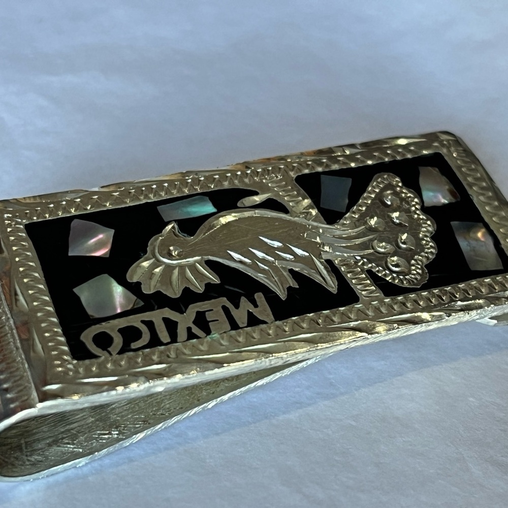 Alpaca Silver and Black Mexican Bird Money Clip - Picture 3 of 6